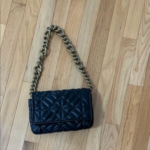 Zara Black Quilted Shoulder Bag with Gold Chain